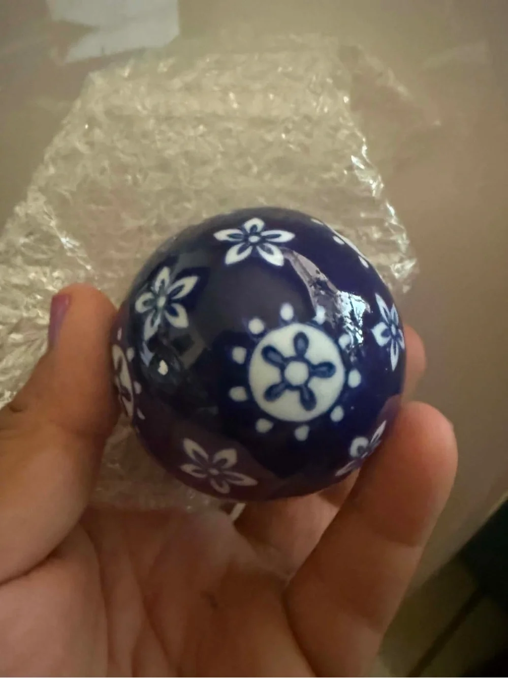 Blue and White Floral Decorative Ceramic Sphere